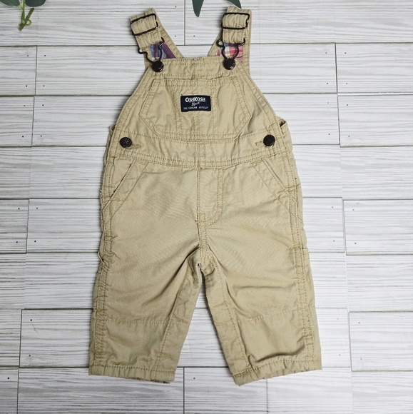 OshKosh B'gosh Other - Oshkosh Baby Cream Red Plaid Lined Overalls Size 3 Months